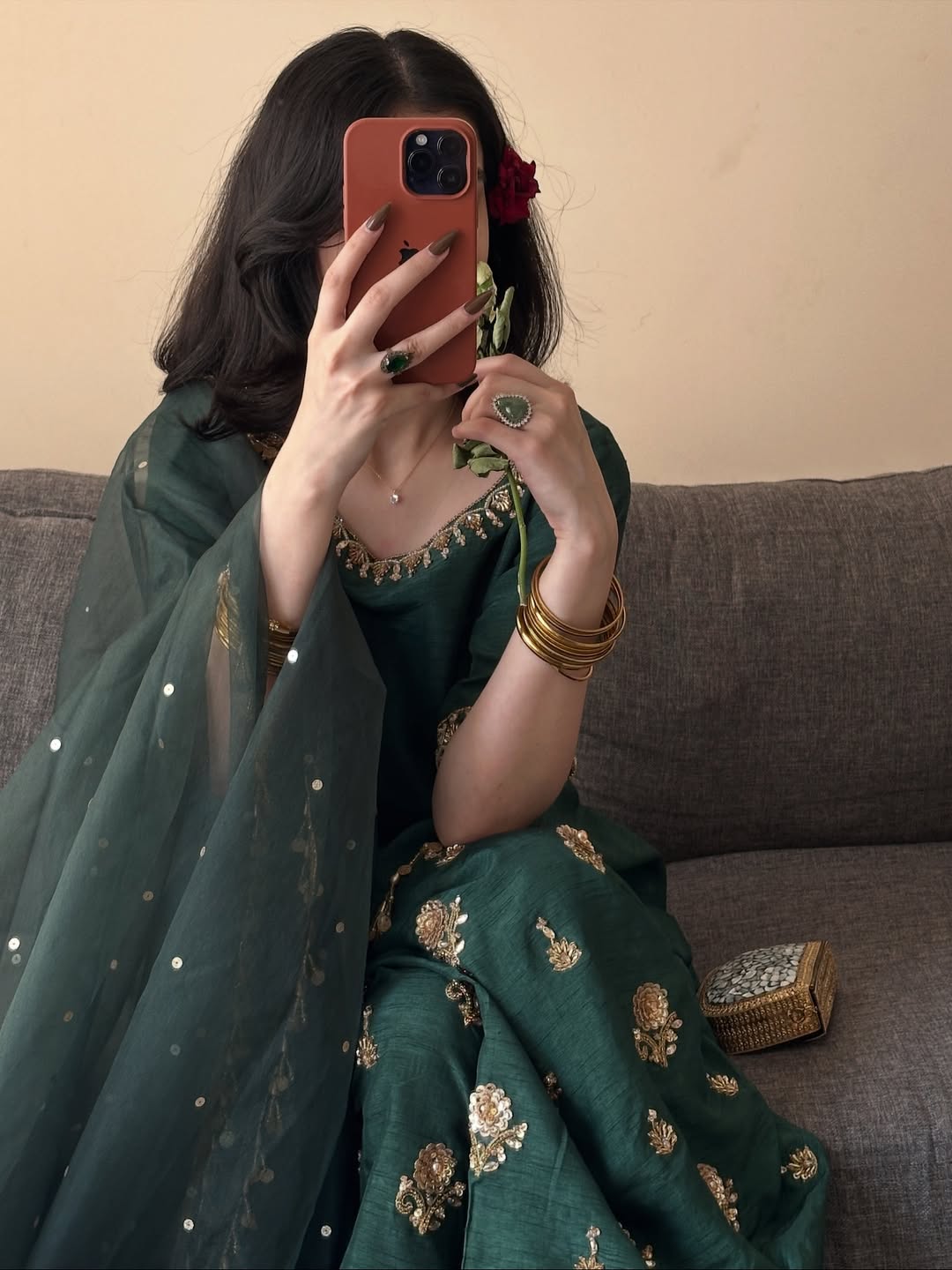 Embroidered Green Salwar Suit With Dupatta