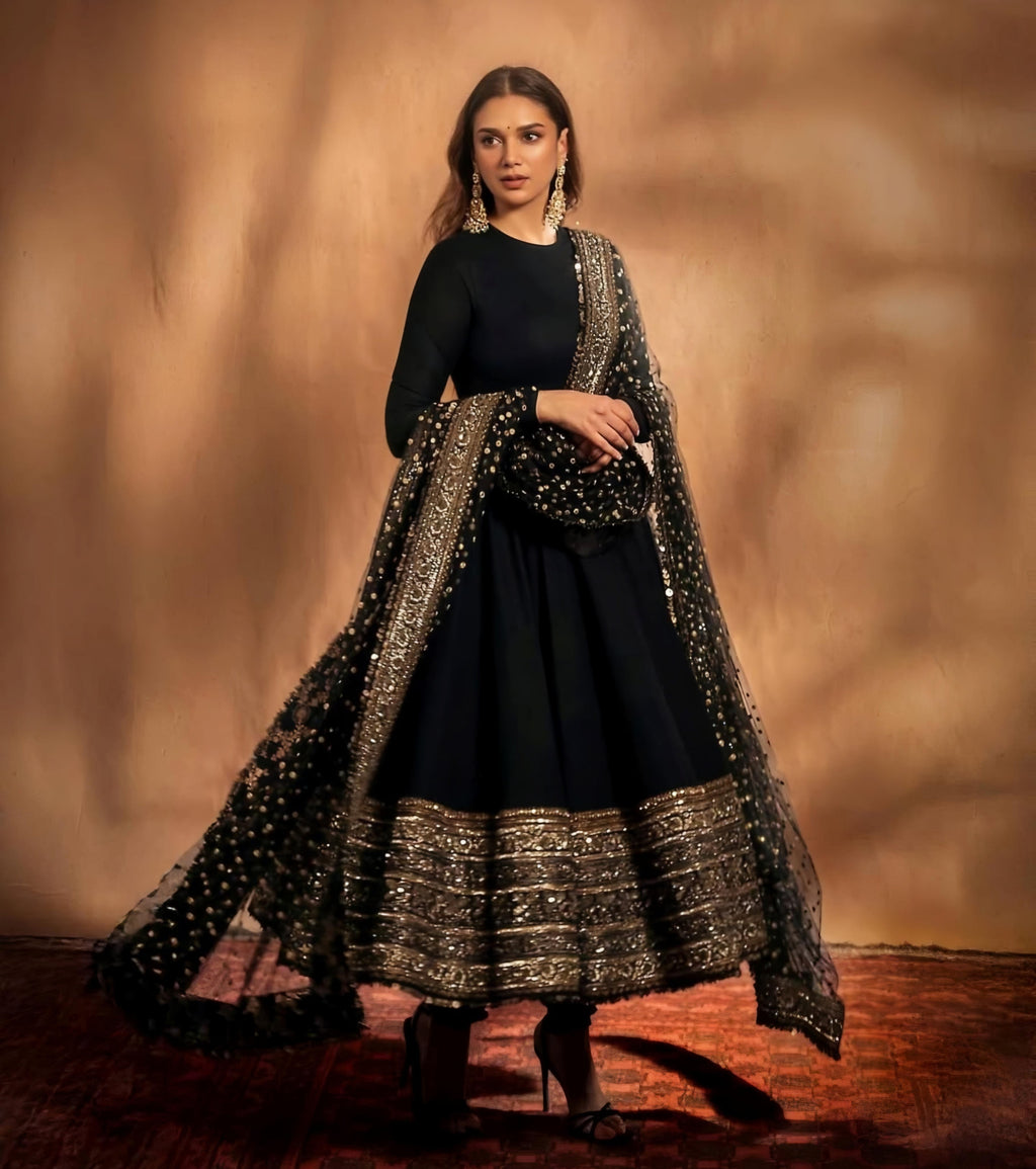 Classic Black Embroidered Anarkali Design