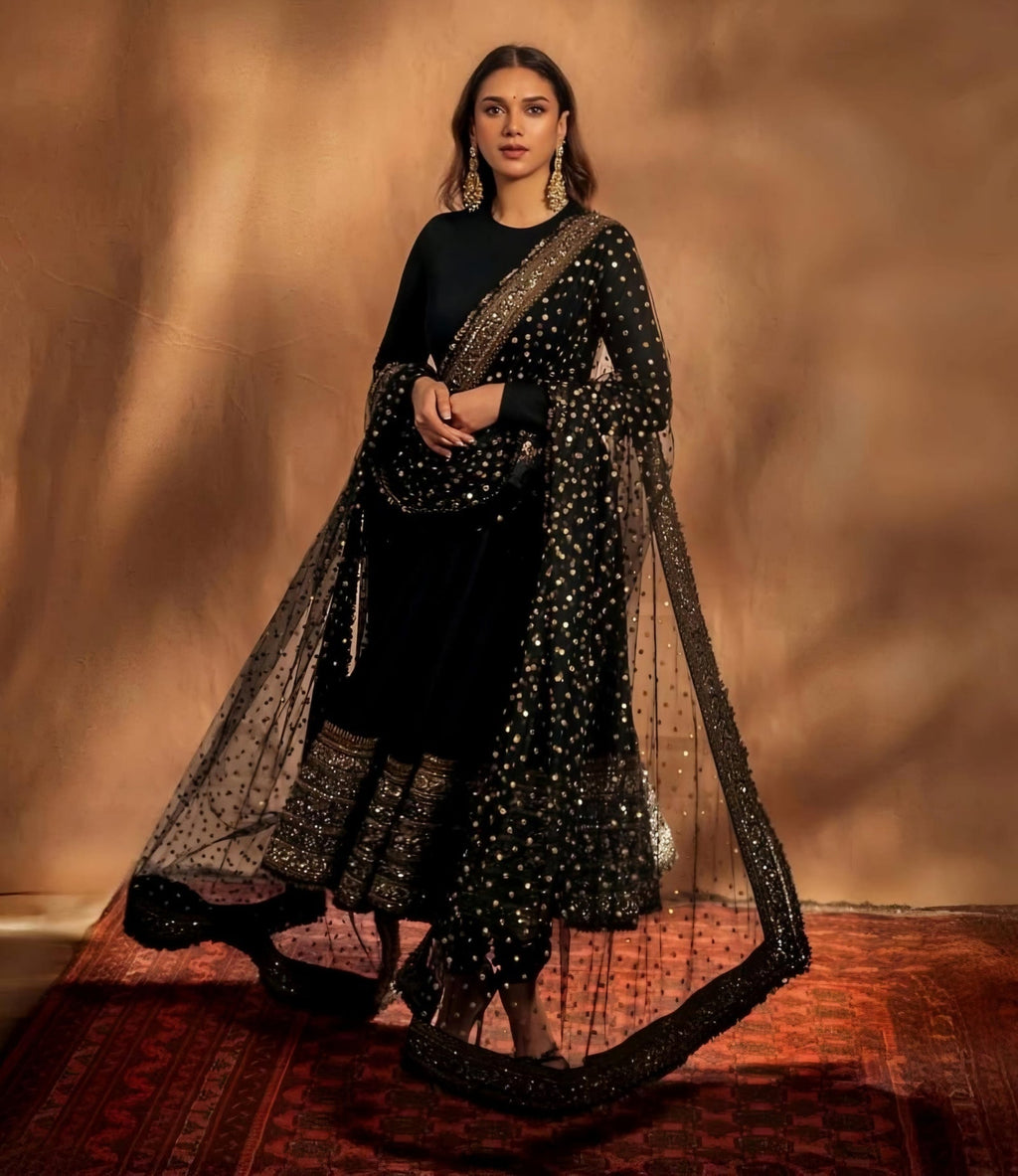 Classic Black Embroidered Anarkali Design