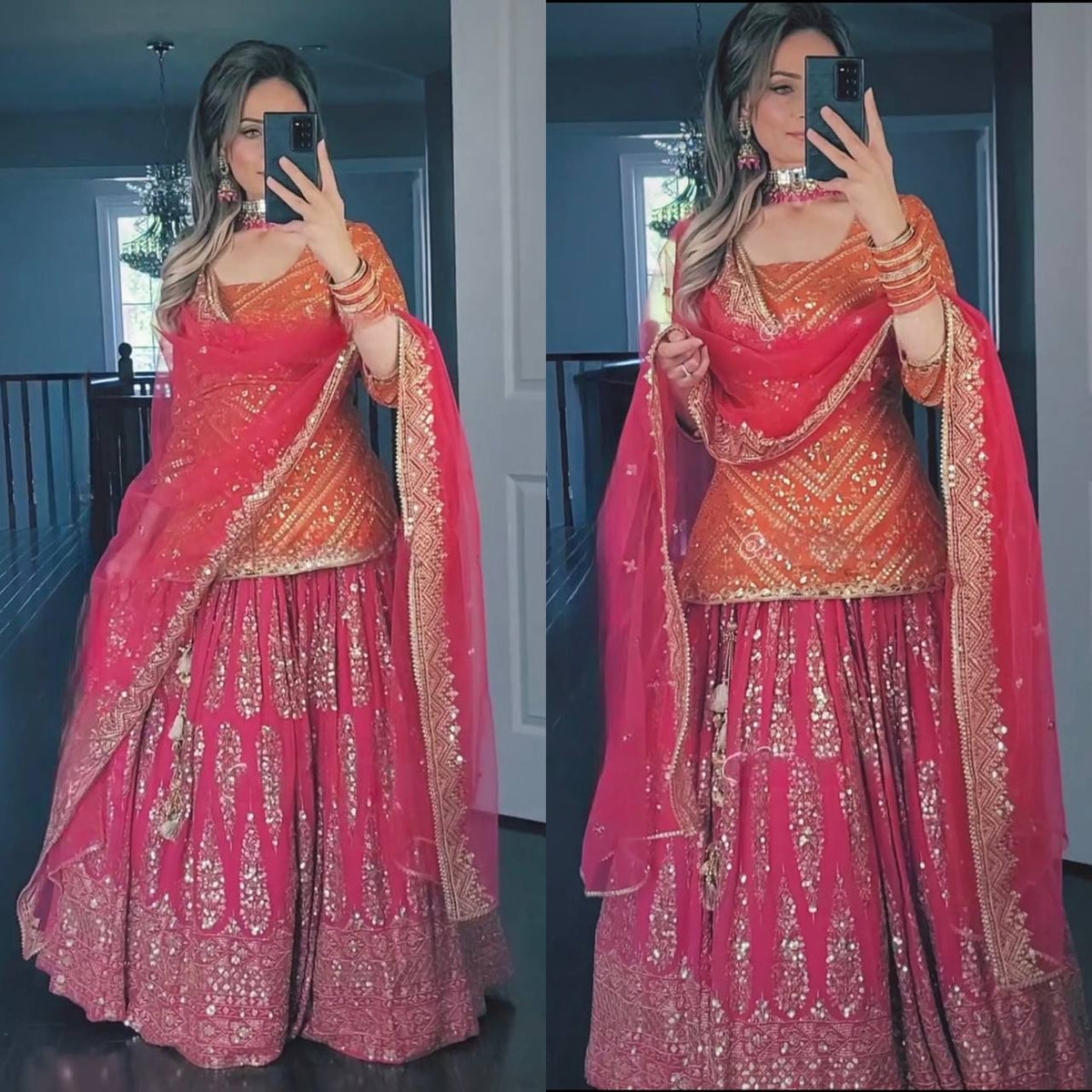 Geru and Rani pink Colour New Top Lehenga and Dupatta With Heavy Embroidery Work Set