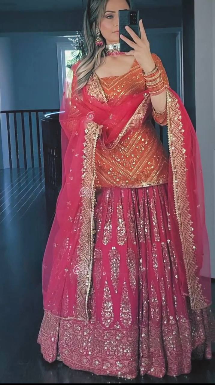 Geru and Rani pink Colour New Top Lehenga and Dupatta With Heavy Embroidery Work Set