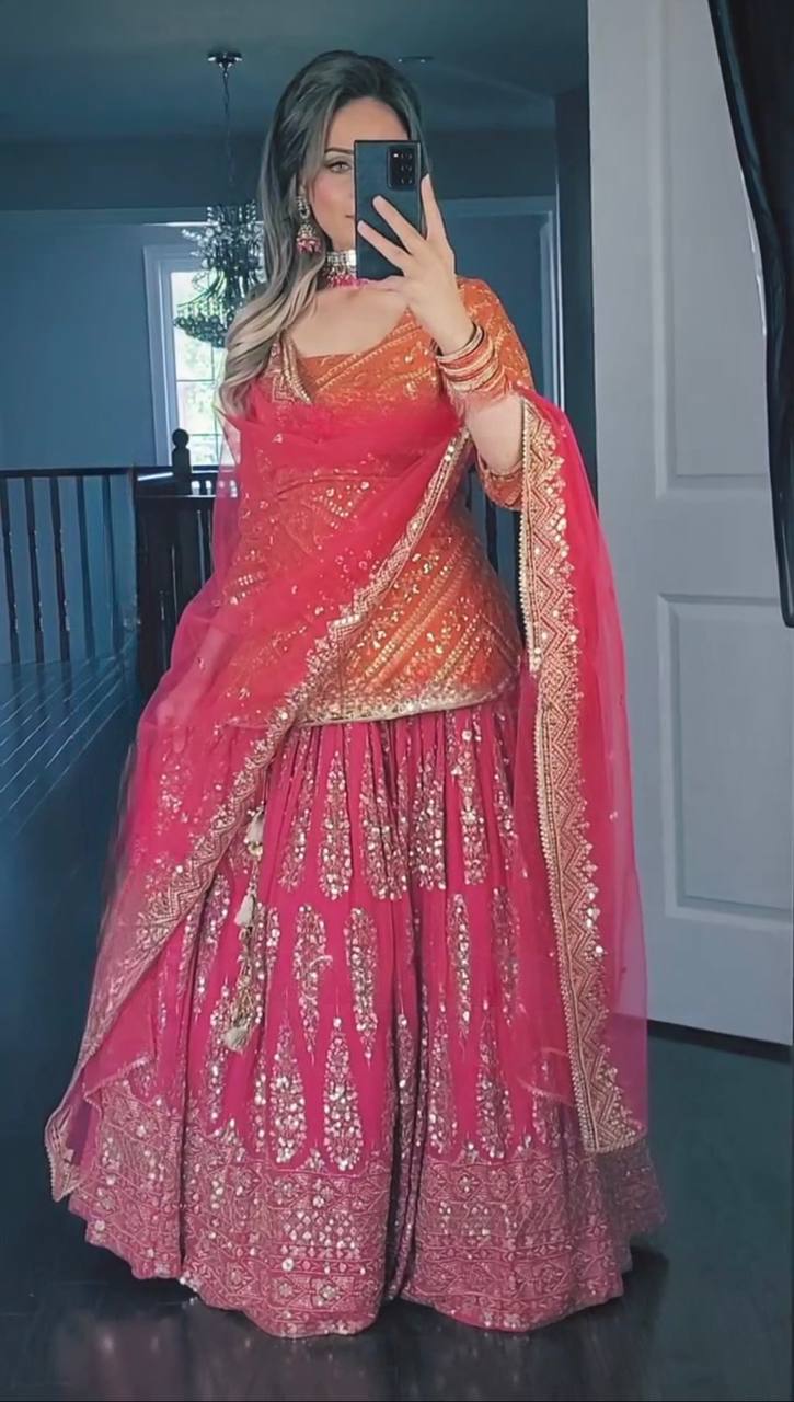 Geru and Rani pink Colour New Top Lehenga and Dupatta With Heavy Embroidery Work Set